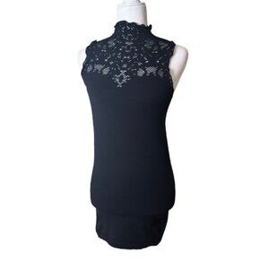 VINTAGE FREE PEOPLE Lace Cut Out Bodycon Dress Black Size S/M